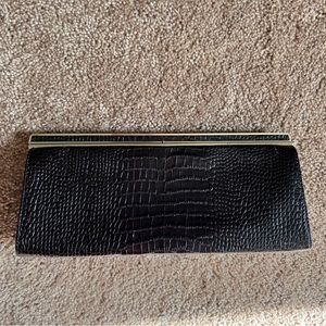 New Ann Taylor Vintage Croc Pattern Patent Leather Clutch Bag Brown And Gold